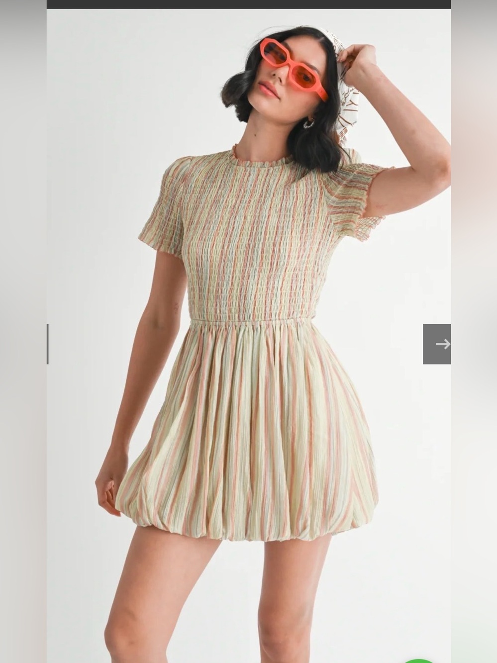Jacqui E Pastel Striped Smocked Mini Dress - Pink, Green, Cream